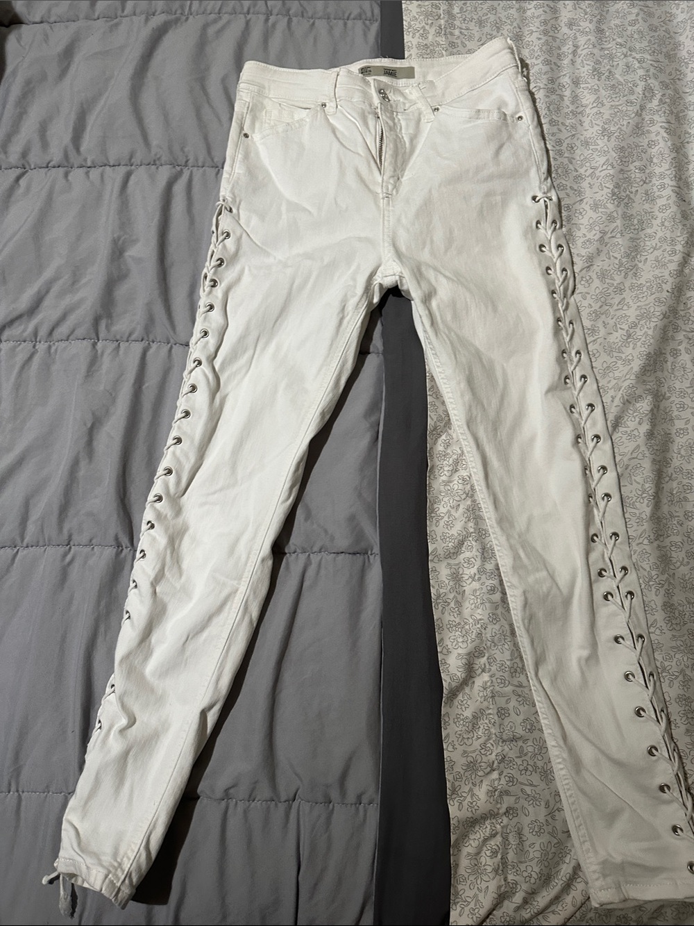 Topshop White Lace-Up Skinny Jeans